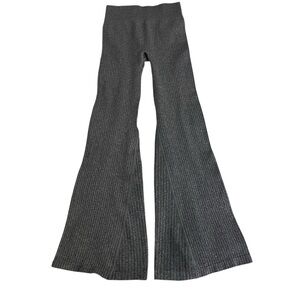 Gray Ribbed Knit Flare Athleisure Lounge Pants